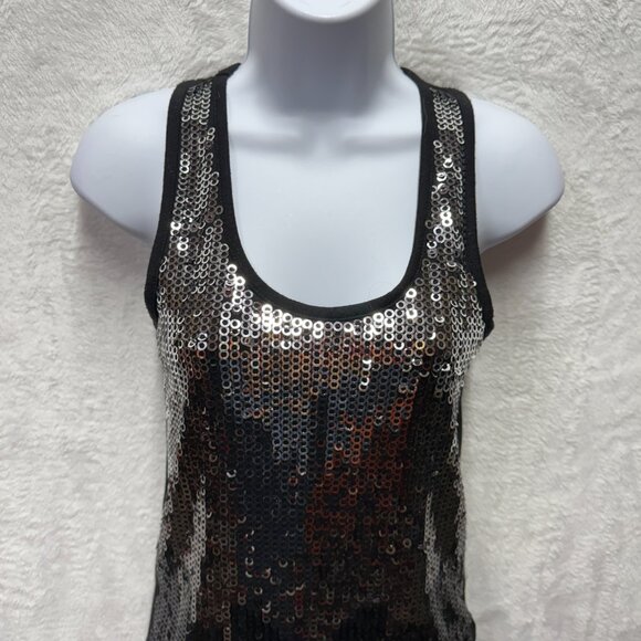 Forever 21 Silver Sequin Knit Tank Top Womens Small Stretch Scoop Holiday Dance - Picture 2 of 13